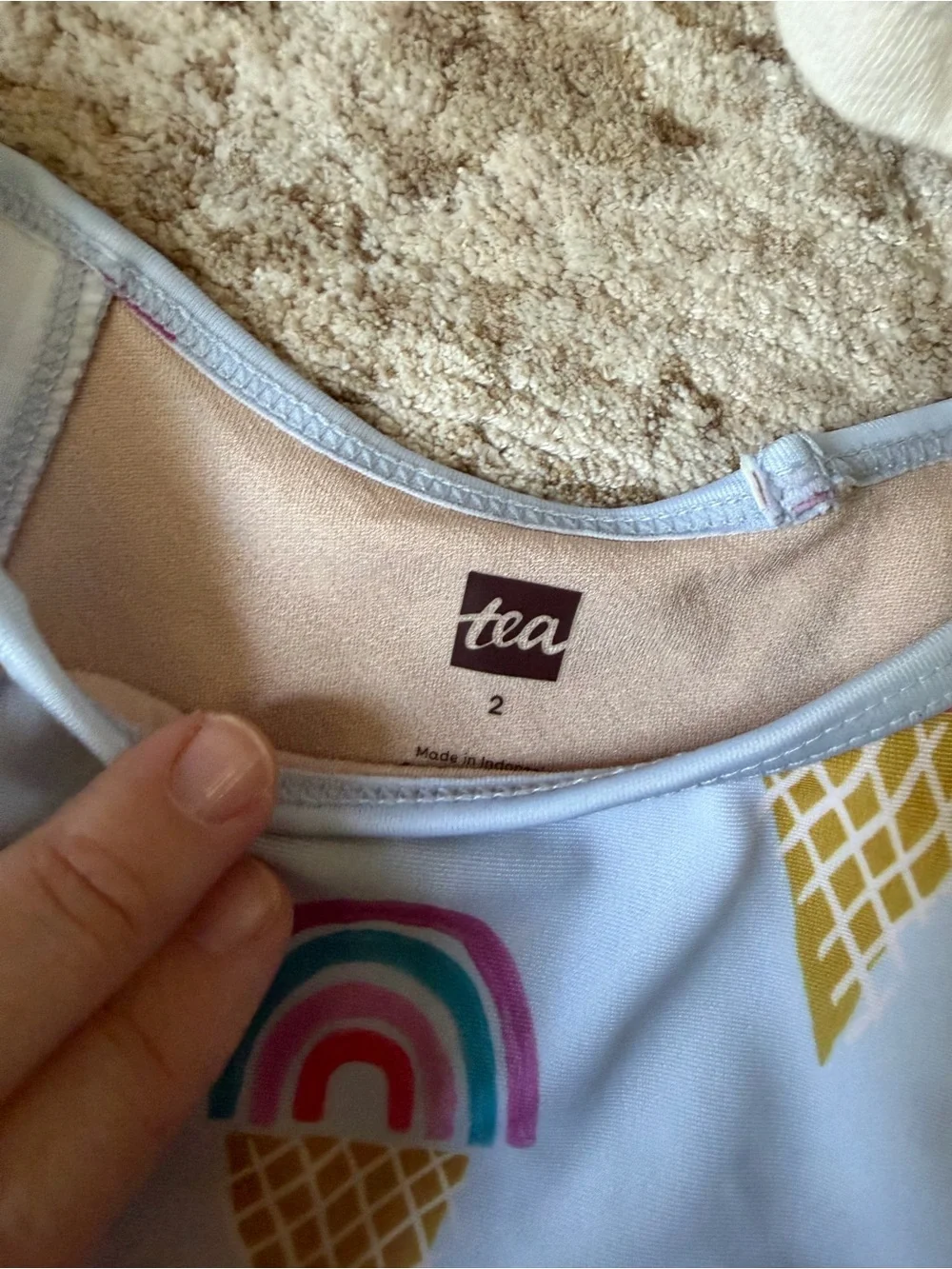 2T - Girls Tea Collection Blue Ice Cream Rainbow Bikini Top